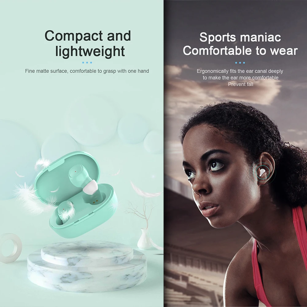 Wireless Headphones Earphones Mini In Ear Earbuds HiFi BT Stereo Built in Mic Noise Cancellation Waterproof with Charging Case