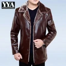 Умные повседневные зимние толстые теплые флисовые мужские Куртки из искусственной кожи с длинным рукавом, однобортные свободные мужские пальто с отворотом