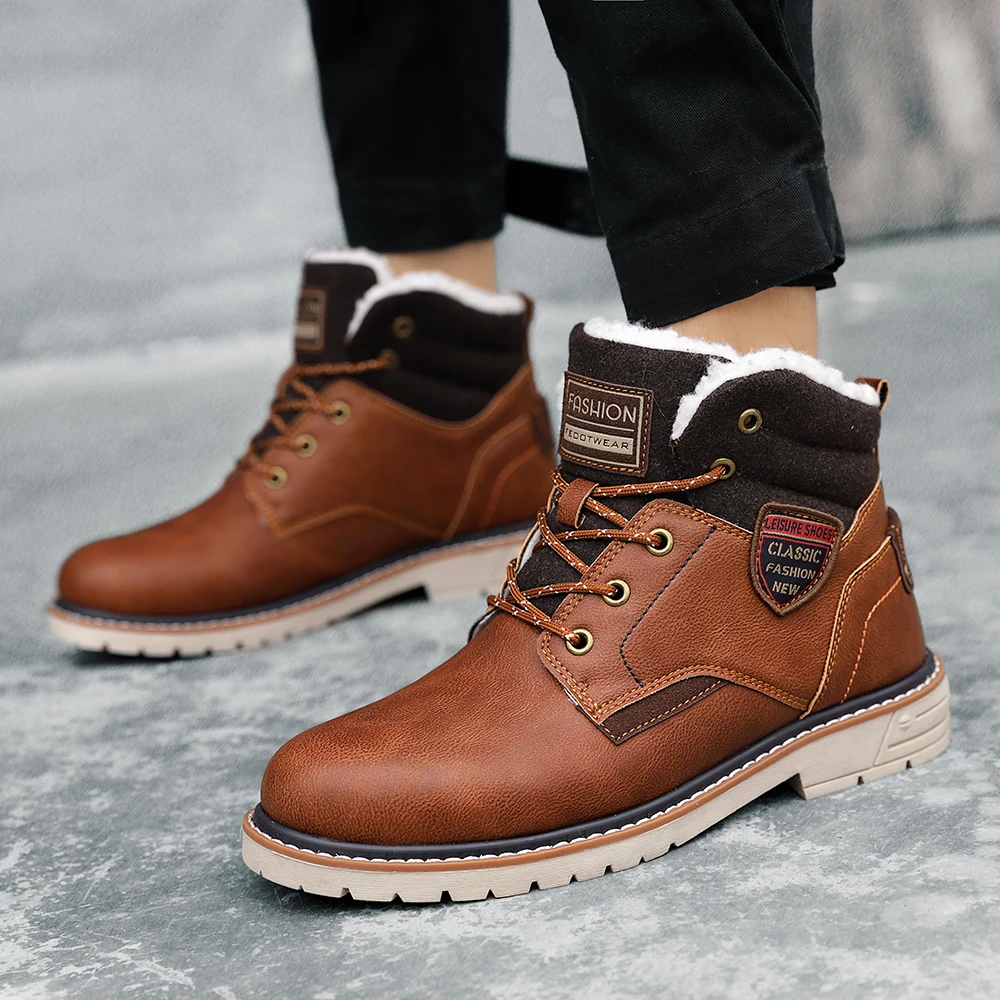 

KATESEN men boots winter thick plush men's snow boots shoes winter warm non-slip shoes fashion ankle boots men's Botas Hombre