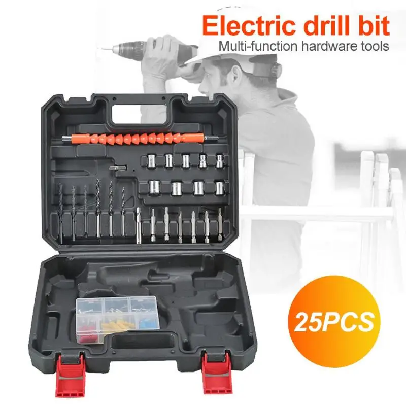

25Pcs Power Tool Set Household Repair Hand Tool Kit Toolbox Set Drill Driver Countersink Bits Sleeve Wrench With Storage Case