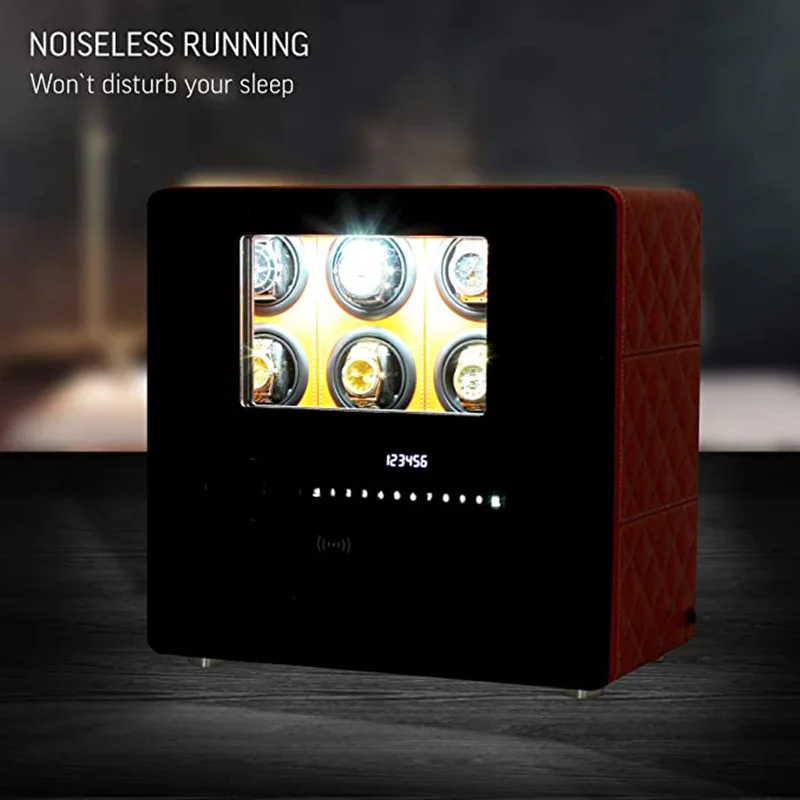 Custom Luxury Biometric Watch Winder Safe Box with 6, 9, or 12 Automatic Watch Rotating... - SKU LAWW1107 - UGI Packaging