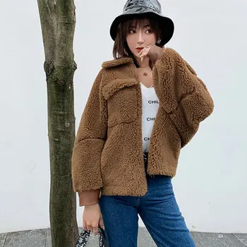 

Smpevrg lady new coat women cardigan tight sleeve turn-down collar women coat short sytle jacket loose overcoat soft warm coats