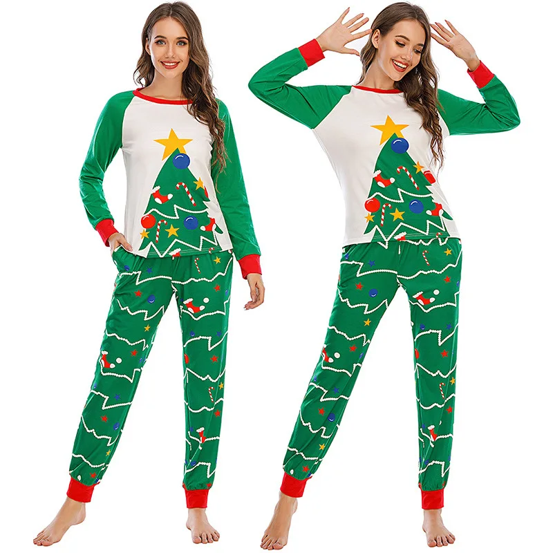 

Christmas Pajamas 2020 2-Pcs Long-Sleeved Trousers and Tops Women's Loose Home Wear Suits