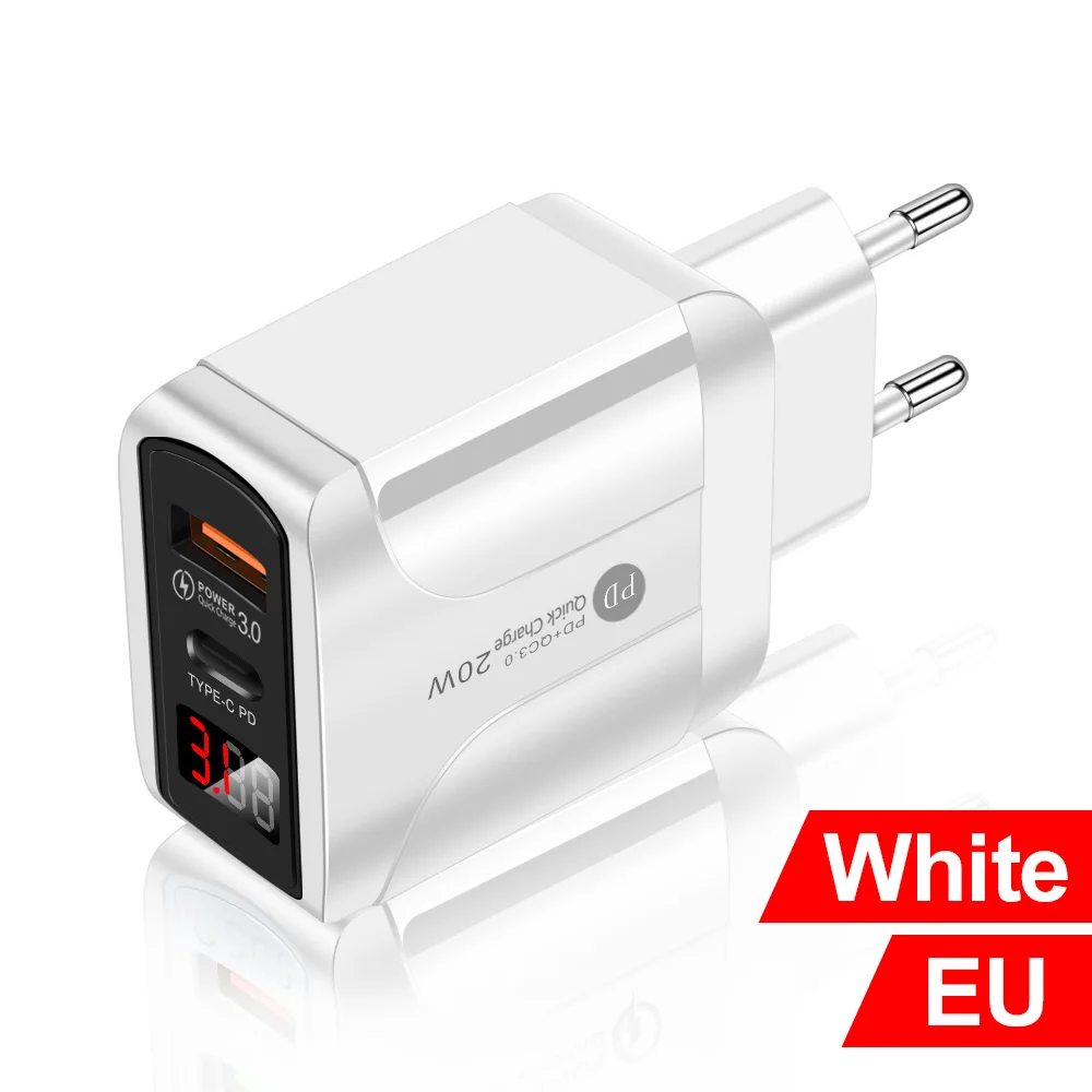 Caricatore 5V adattatore AC DC PD 20W per iPhone Samsung Xiaomi Type-c Display a LED Fonte di alimentazione USB da viaggio_voghion.com