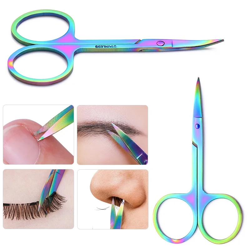 

New Colorful Eyelash Eyebrow Scissor Makeup Scissor Chameleon Curved Head Manicure Beauty Scissor Nail Cuticle Tool Hair Remover