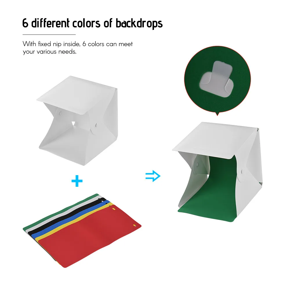 Portable Photo Studio LED Light Box Shooting Tent Mini Folding Photography Studio Softbox 4W 6000K with 6 Colors Backdrops