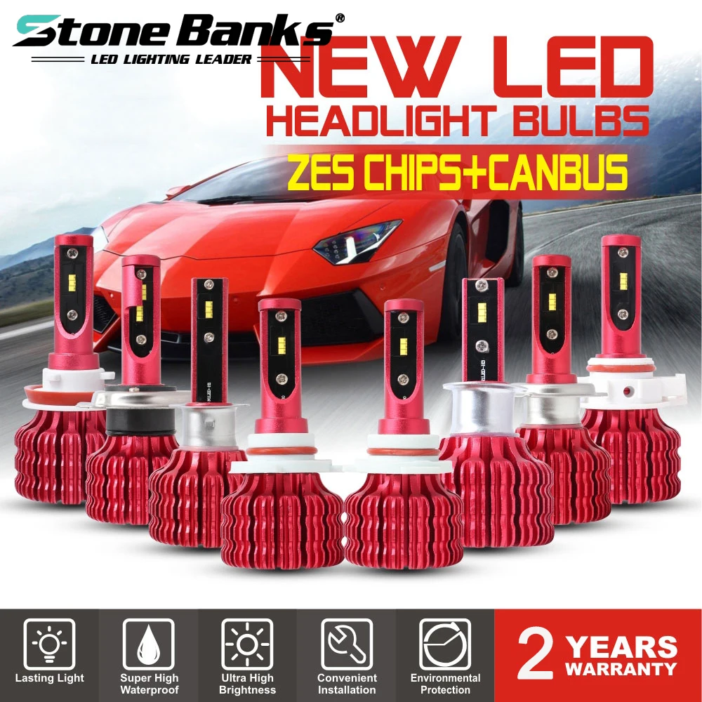 Stone Banks H7 H4 H11 H8 H9 H16 H1 H3 9005 HB3 9006 HB4 5202 Светодиодный лампочки Canbus фар автомобиля(Подол короче спереди и длиннее сзади) 100W 24000LM 6500K 24V противотуманная фара