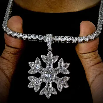 

high quality iced out bling hip hop men jewelry 5A baguette cz snowflake pendant tennis chain necklace
