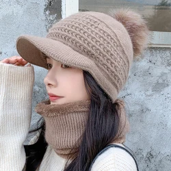 HT3954 New Winter Hat Scarf Set Thick Warm Fleece Lined Rabbit Fur Hat and Scarf Ladies 2pcs Knitted Hat Scarf Winter Accessory