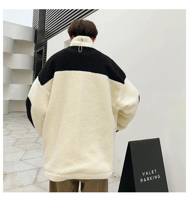 Winter new collection of patchwork printed thick and fleecy hooded padded clothes loose casual personality youth men's wear