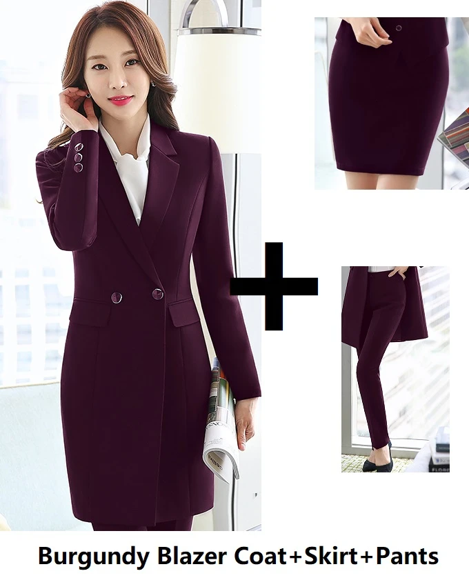 Высокое качество ткани осень зима женские блейзеры костюмы униформа дизайн бизнес дамские офисные костюмы с длинной ветровкой - Цвет: 22