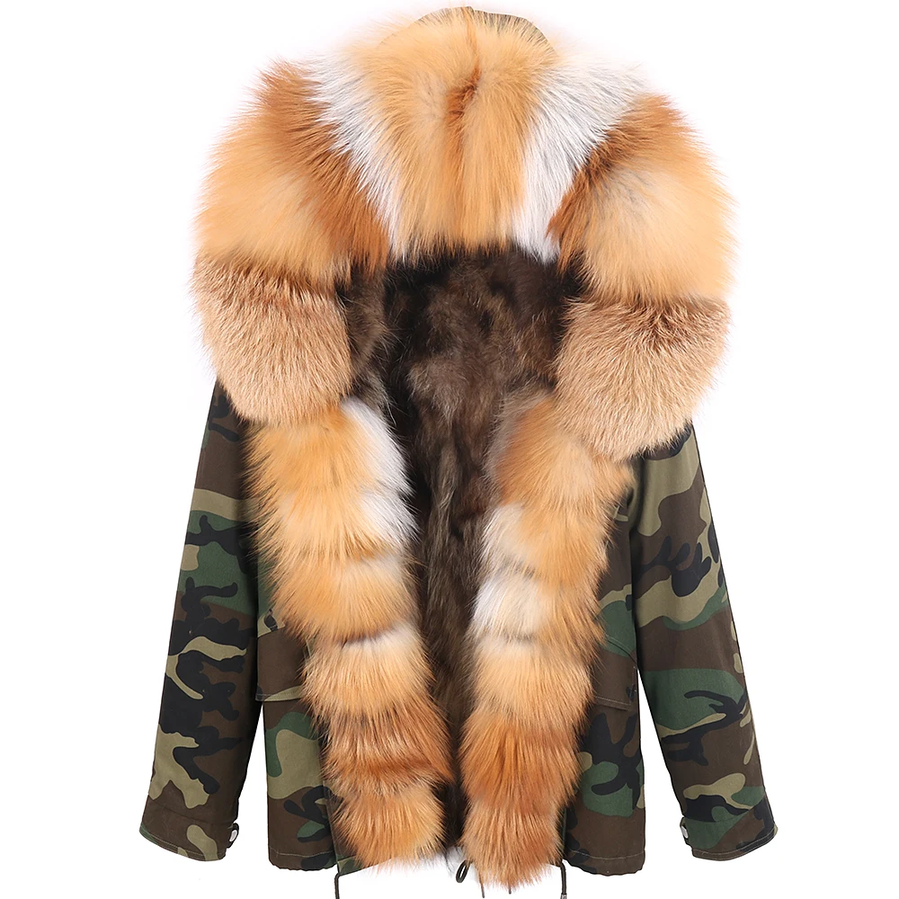 

2020 Fashion Men parkas fox fur lining hooded Short coat outwear army red Large raccoon fur collar winter warm jacket