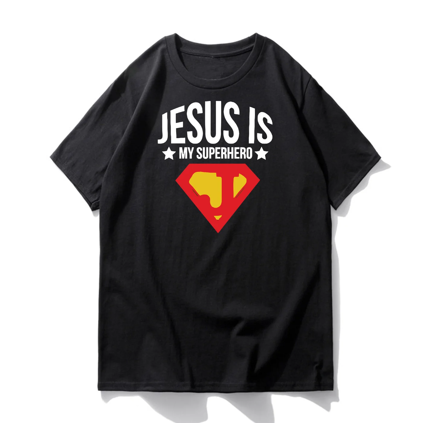 

New Arrival Jesus Is My Super Hero Funny Men T-Shirt 2019 Summer Hip Hop Short Sleeve Shirt Casual Cotton High Quality Top Tees
