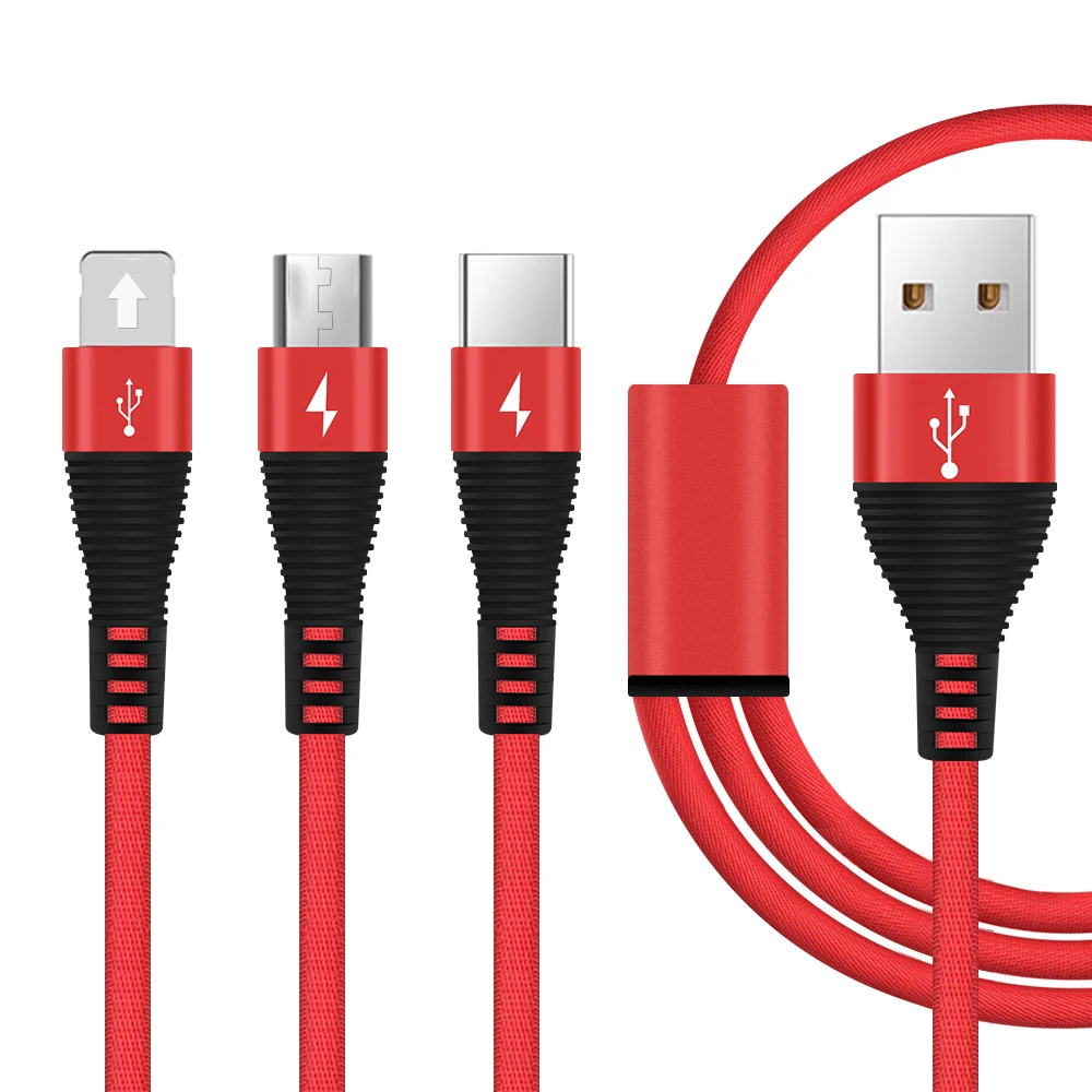 3 в 1 2A 1,2 M usb type C Micro USB кабель для iPhone 8X7 6 6S Plus для samsung USB быстрая зарядка кабели Нейлоновый Шнур Универсальный