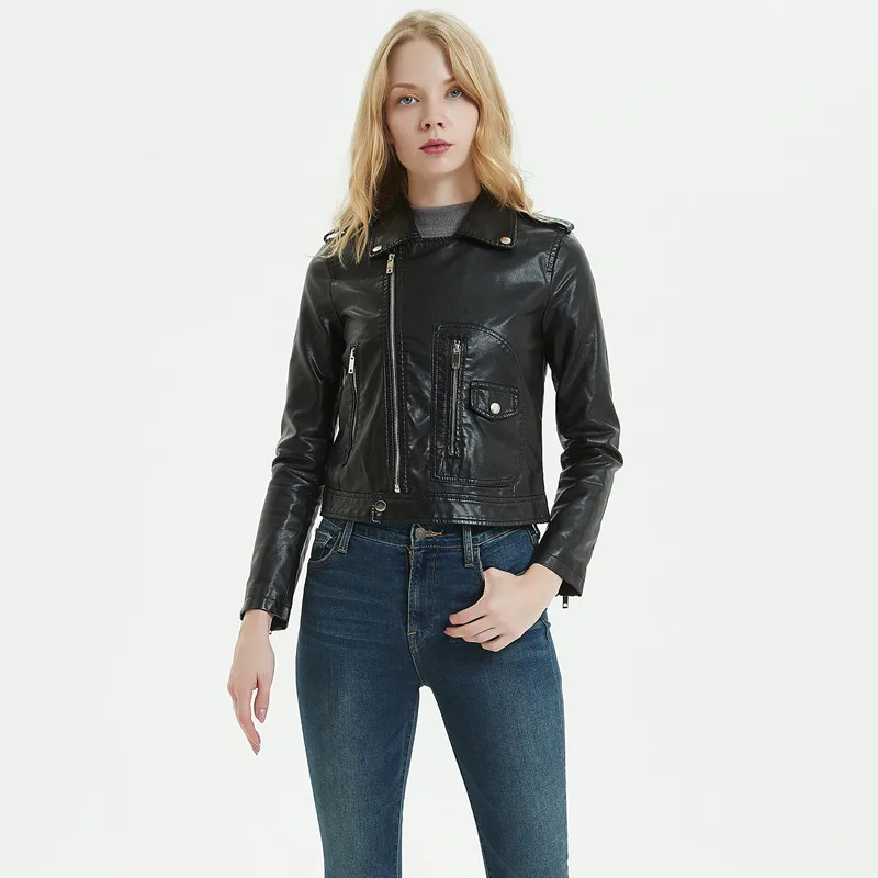 

Pu Leather Jacket Coat Women Turn-down Collar Faux Leather Short Jacket Black Red Biker Jacket Motorcycle Outerwear