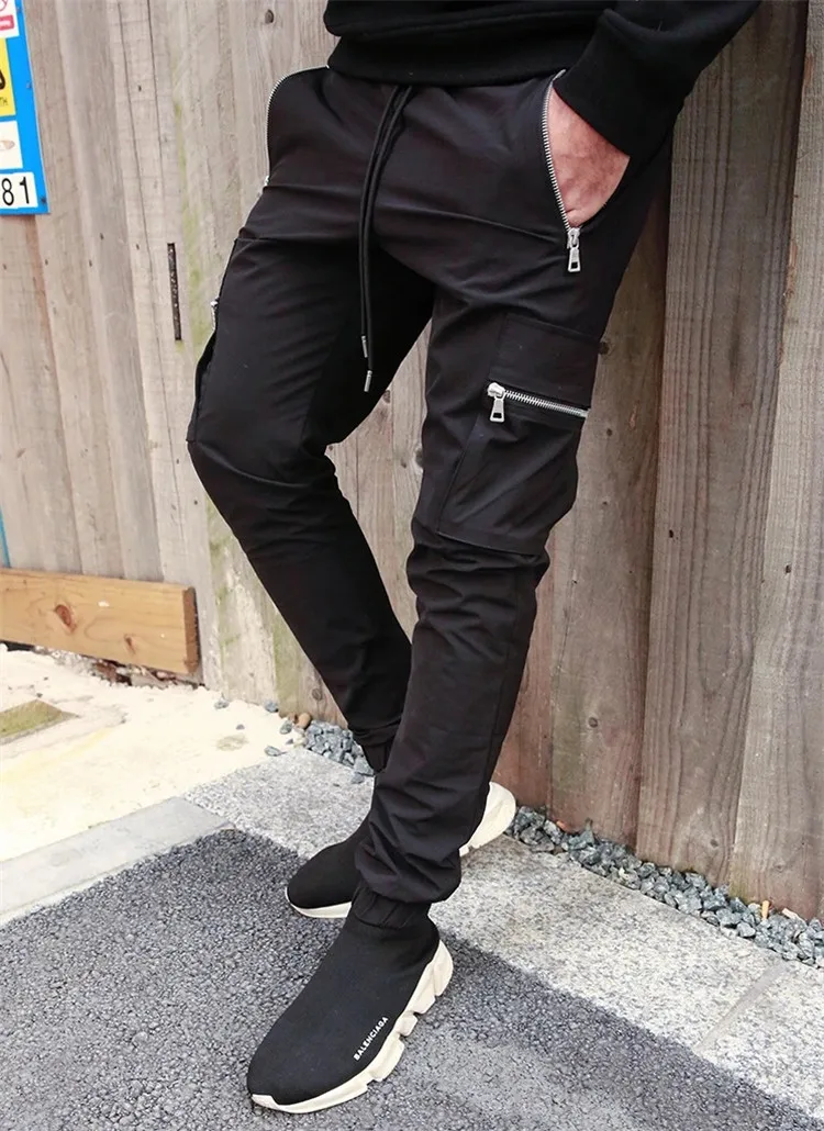Jogger Sweatpants Track Pants Men Slim Fit Workout Trousers Male Multi-pocket Casual Skinny Pants Men's Zipper Design Sportswear cargo pants streetwear