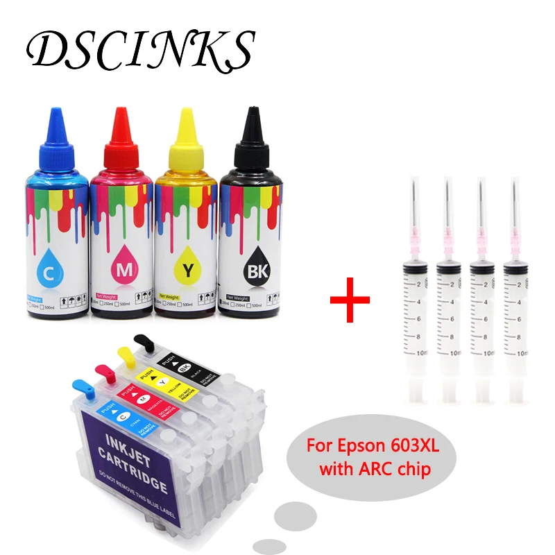 

Refill ink kit for Epson 603XL ink cartridge with ARC chip for T03A1-T03A4 for Epson XP-2100 XP-3100 XP-4100 WF-2810 printer