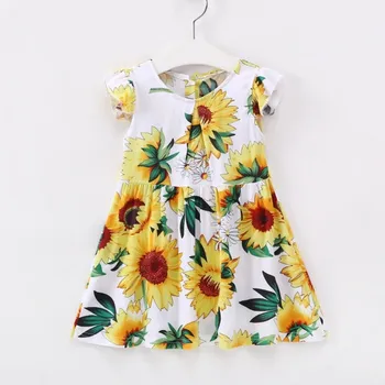 

PatPat 2020 New Girls' Summer Sunflower Pattern Short Sleeve Round Neck Dress One Pieces Bow Back