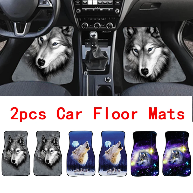 

Universal Car Floor Mats 2 in 1 Wolf Printing Auto Car Floor Mats Set Auto Interior Styling Non Slip Front Car Carpet Covers