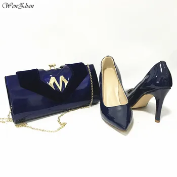 

WENZHAN Pretty Plain Leather 10cm women soft shoes pumps High Heel With Matching Clutch Bags Sets,Custom Heel Accept! A210-18