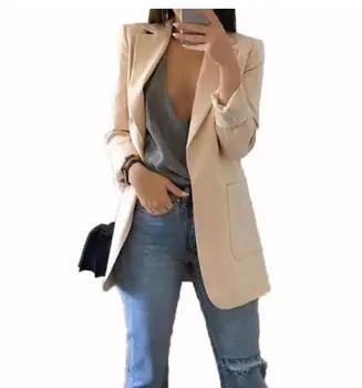 

Hot 2020 Women Fashion Jacket Female Work Office Solid Pocket Business Casual Suit Coat
