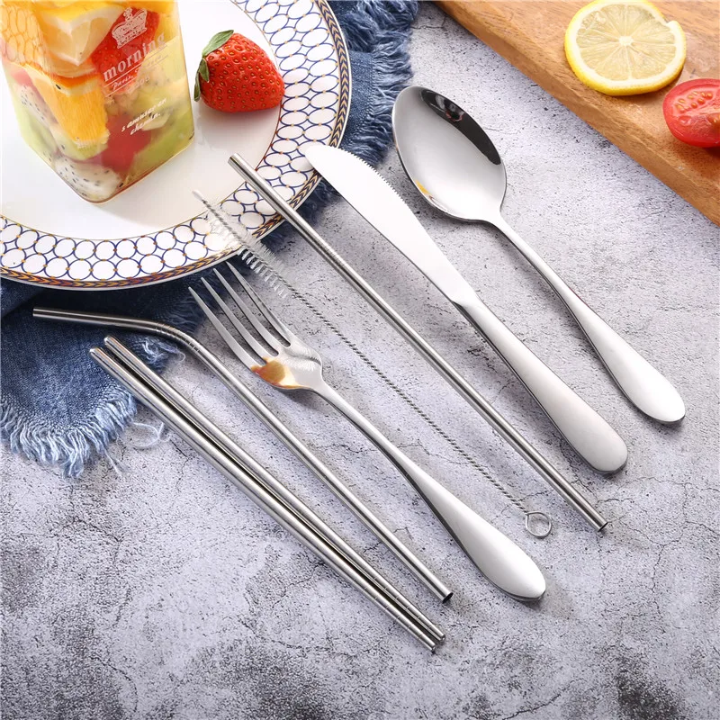 4/7 штук на открытом воздухе Портативный металлическая столовая Ножи, столовая ложка, вилка, палочки дозирующая детская ложка для соломинки подарочный набор столовых приборов для пикника на открытом воздухе