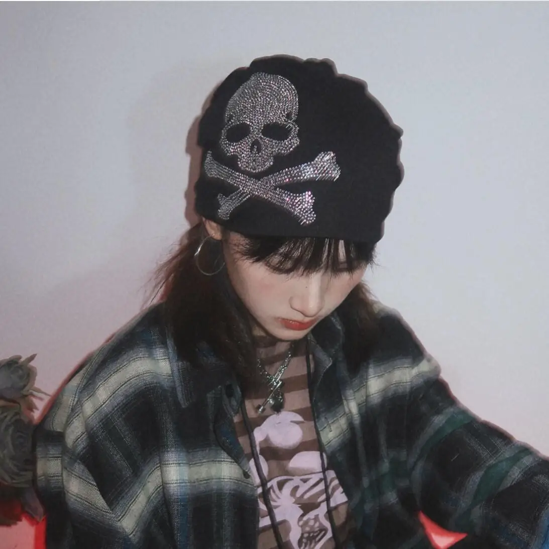 MAD punks y2k ビーニー　平成　スカル　パンク　地雷系　安全ピン Harajuku Punk Gothic Black White Grey Skull Beanie Hats Y2K
