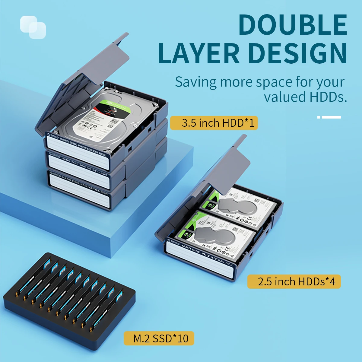 Hard Drive Box Hard Drive Case ORICO 5 Bay 3.5/2.5 inch Protective Box / Storage Case for M.2 Hard Drive SDD with Waterproof Function