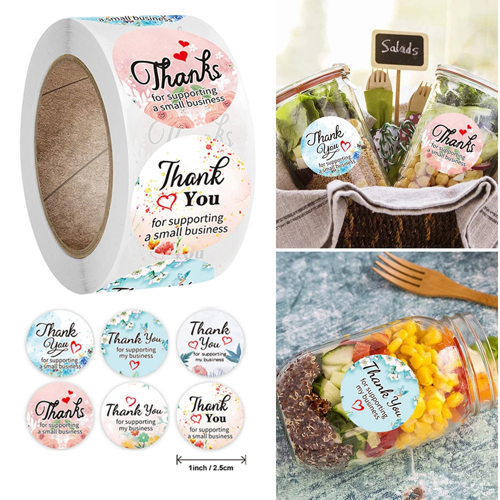 

500pcs 2.5cm Flower Thank for Supporting A Small Business Stickers Planner Gift Decorative Label Stationery Stickers