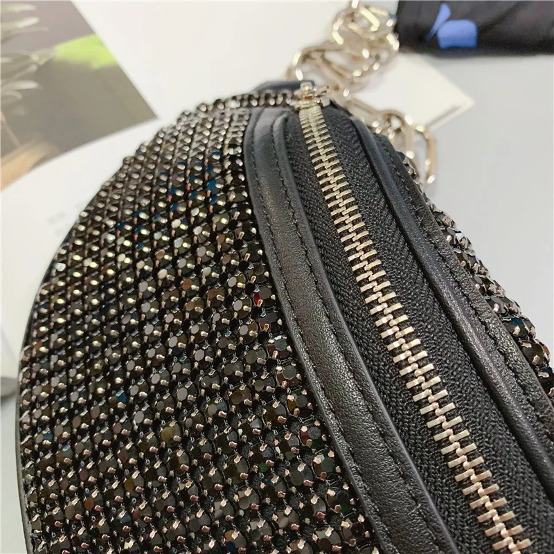 Waist Pack Female Purse Genuine Leather Waist Bag Pouch Bags for Women Fashion Diamond Small Messenger Bag Net Red Chest Bag