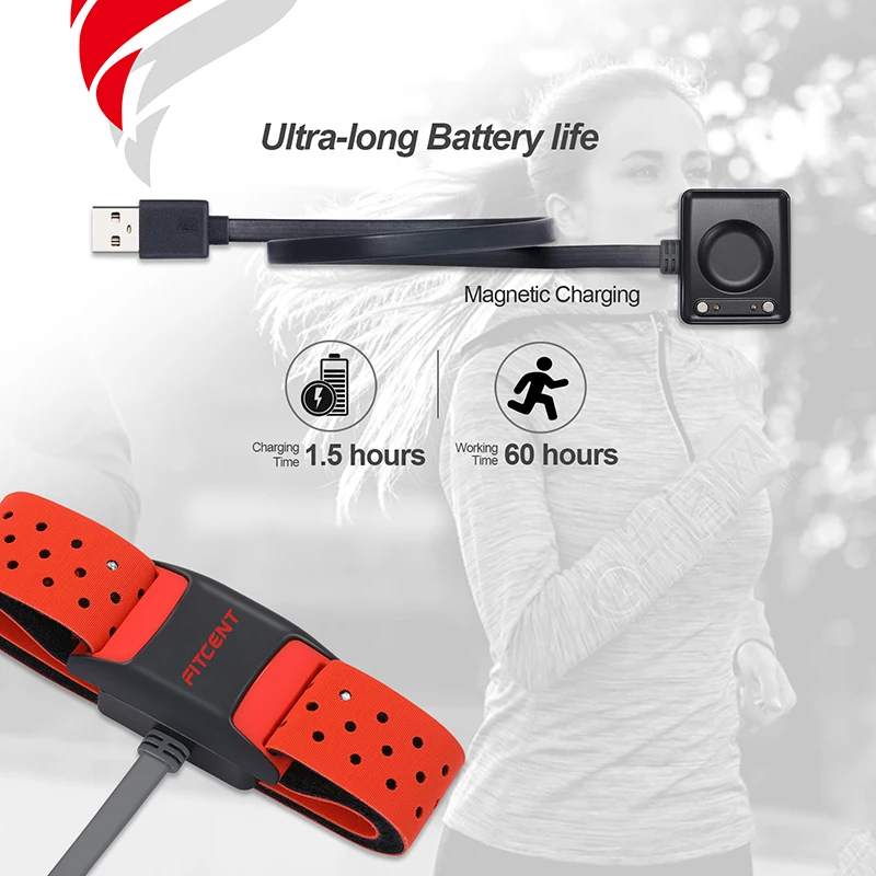 FITCENT-brazalete con Monitor de ritmo cardíaco, pulsera con Sensor óptico de frecuencia cardíaca, Bluetooth ANT +, rastreador de Fitness recargable para pelota Str