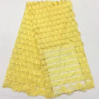 

African Sequins Lace Fabrics 2020 yellow High Quality French beads Lace Fabric Nigerian Tulle Lace Fabrics For Wedding Dres