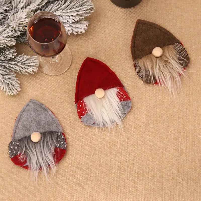 

3pcs/set Fork Knife Cutlery Holder Silverware Tableware Bag Swedish Santa Gnome Home Christmas Party Table Dinner Decor X4YD
