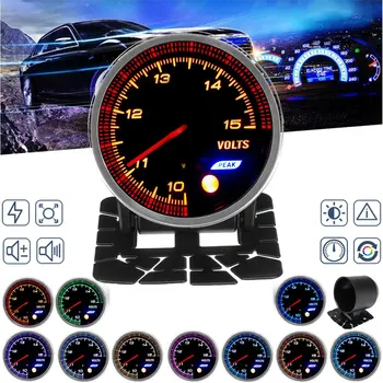 

12V 2'' 52mm Truck Boat Volt Voltage Gauge Meter 10 Colors LED Indicator Digital Display Black Face Brushless Stepping Motor
