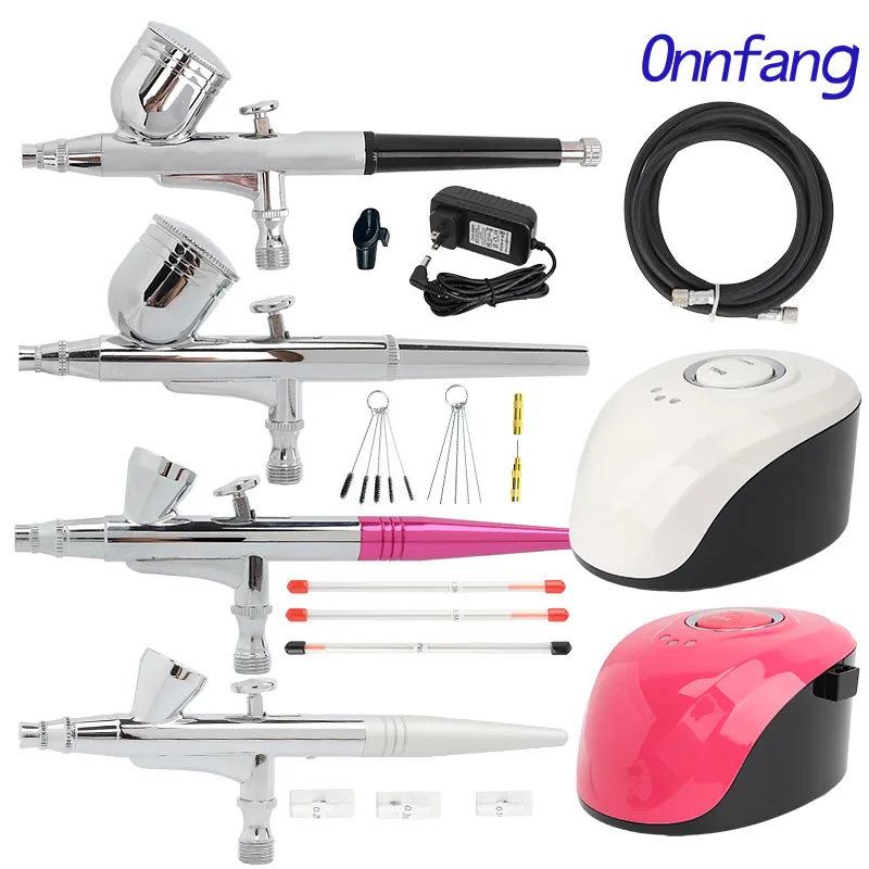 Onnfang Dual Action 0.2/0.3/0.4/0.5mm Airbrush Compressor set Paint Spray Gun For Nail Art Make Up 