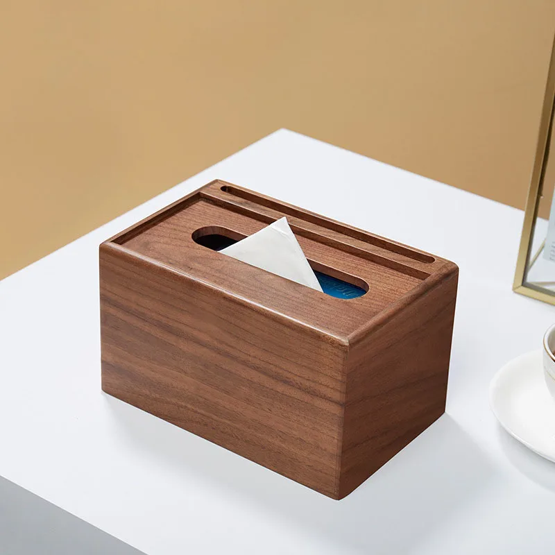 Amgo Walnut Tissue Box Table Napkin Dispenser Wood Paper Holder DecorativeHome Office Hotel 4