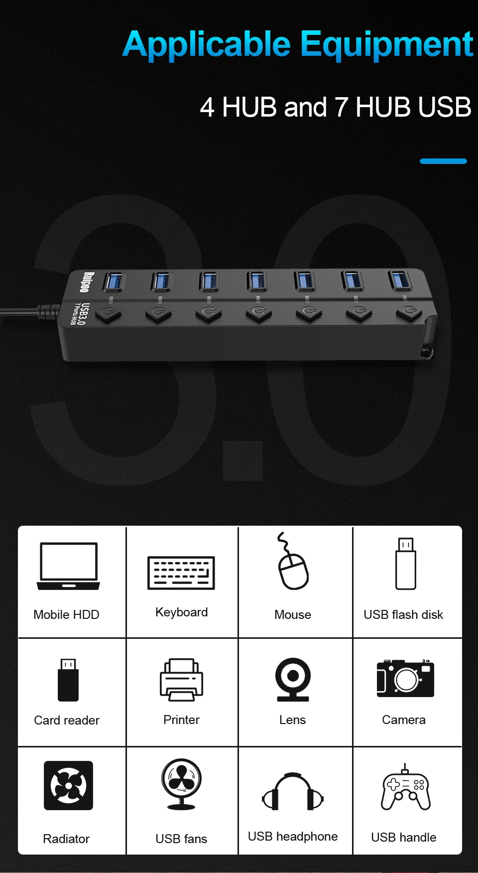 Acessórios para Computador 3.0 de Alta Velocidade ou 7 Portas Divisor on - Off Multi-laptop pc Hub Usb 3.0 4 3 Computador e Escritório