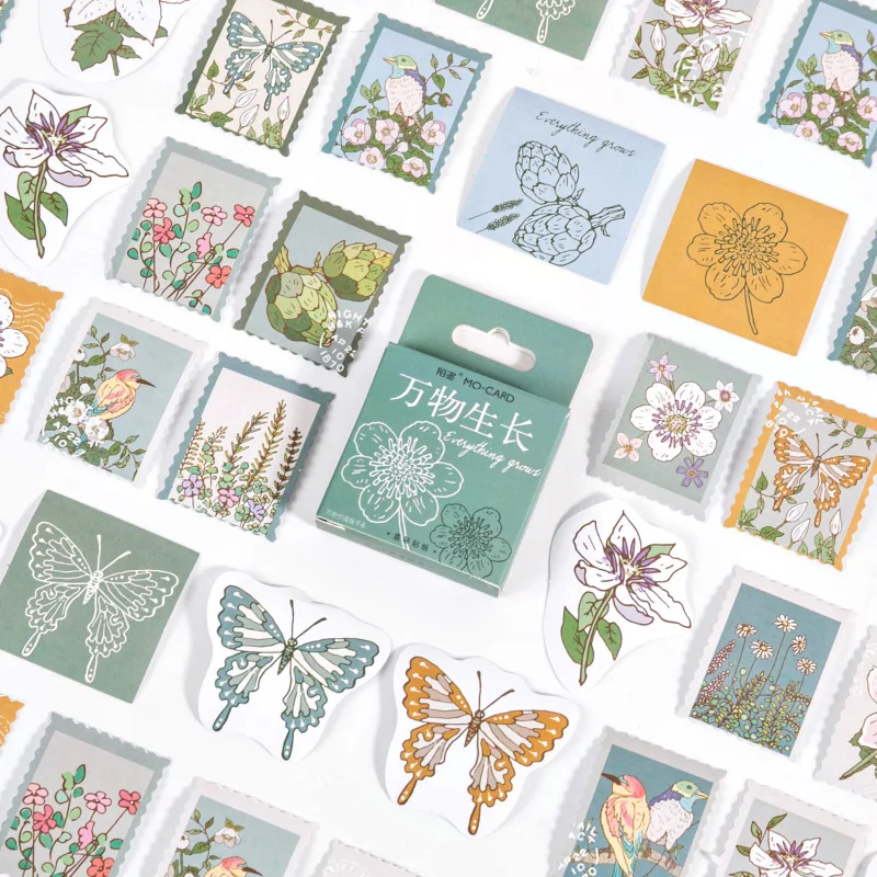 Mini bolsa de pegatinas de papel de mariposa y flores, planificador diario artesanal, pegatina de decoración, álbum de recortes, papelería Kawaii, 46 Uds.