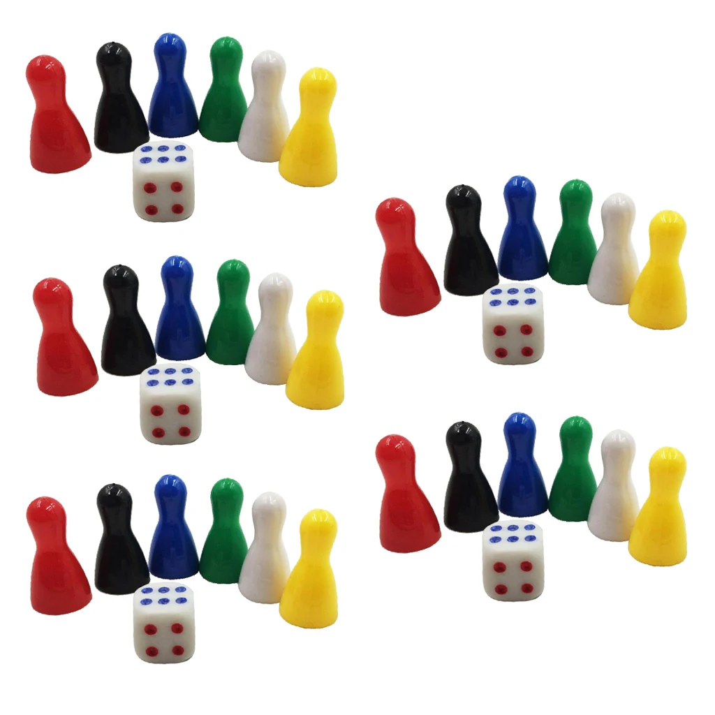 6 Sets Colorful Pieces Pawn Chess Plastic Pieces Dice Set for Board Card Games 6 Sets Colorful Pieces Pawn Chess Plastic Pieces Dice Set for Board Card Games