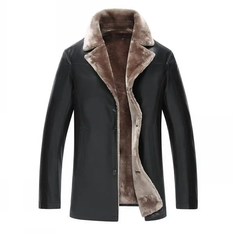 

luxury winter Cashmere Men Brand Leather Jacket Coat Mens Faux Fur Trend Slim Fit Youth Motorcycle Jackets for Male Warm Coats