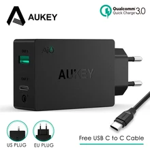 AUKEY Quick Charge 3,0 2USB зарядное устройство для телефона для путешествий быстрое настенное зарядное устройство для банк питания для мобильного телефона двойной USB для путешествий бесплатный быстрый кабель C