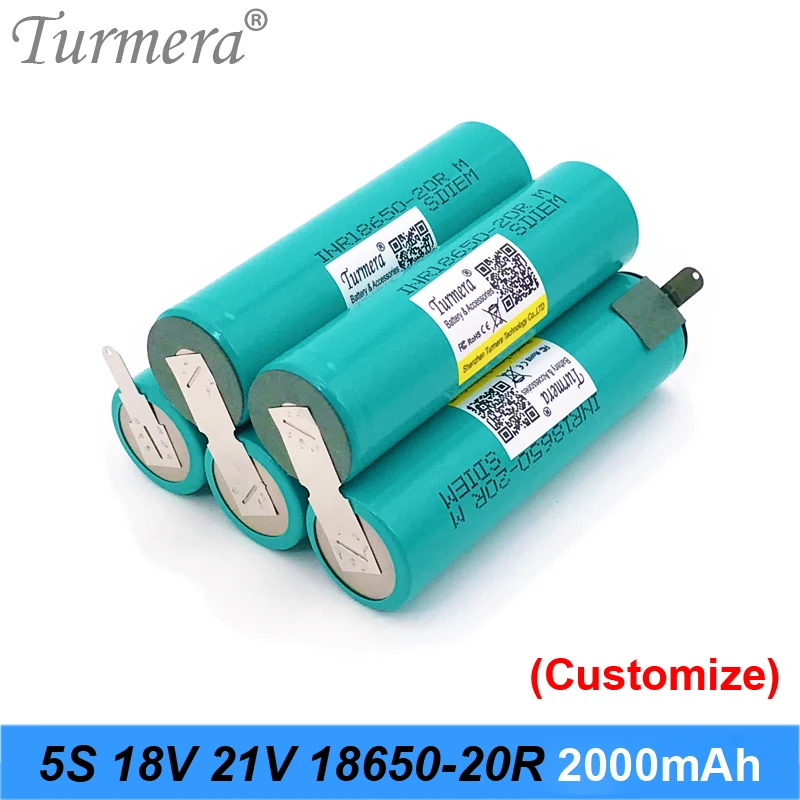 Turmera 5S 18V 21V for samsung INR18650-20RM 2000mAh 4000mAh 20A Battery Soldering Battery for 18V Screwdriver Shrika and Vacuum Cleaner Use 01