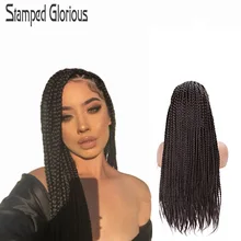 Штампованные славные 26 дюймов плетеные парики синтетический парик фронта шнурка плетение волос черные парики для черных женщин