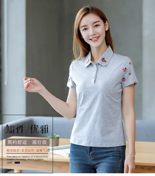 

2020 New Arrival Korean Women Fashion Women Cotton Short Sleeve Polo Shirt Tops printing Summer lapels Polo Shirt Plus SizsOK131