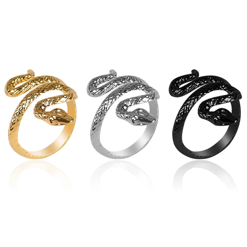 Nuevo superventas serpiente anillo de apertura de aleación de Zinc negro Animal de moda de anillo de los hombres y las mujeres las manos decoradas joyería regalos