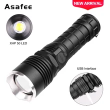 50000 lumens XHP50 LED Flashlight Lamp Zoom Torch 18650 USB Rechargeable Tactical Light Outdoor Camping Hunting Lamp