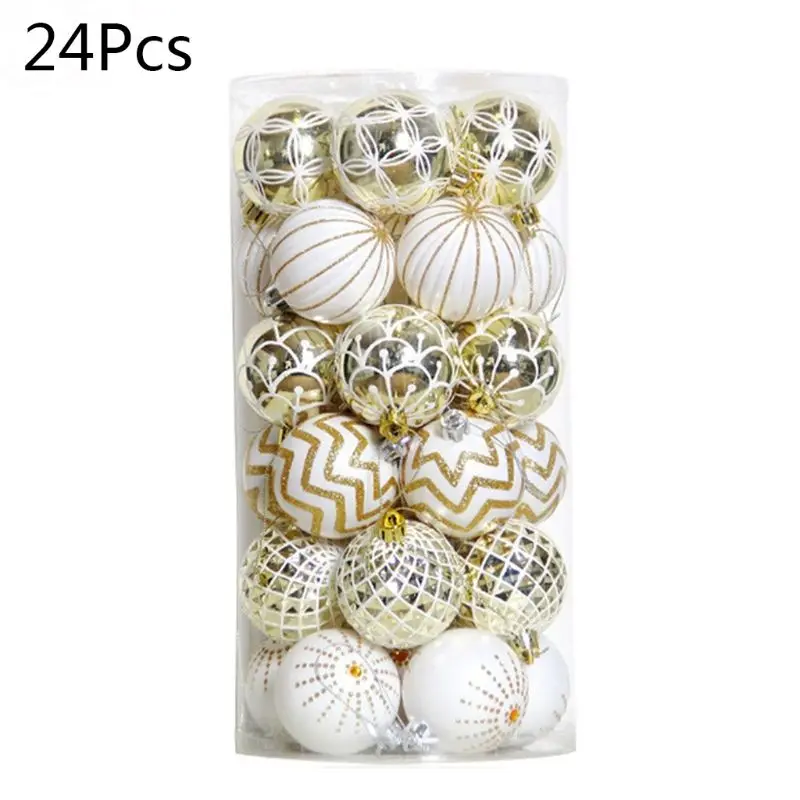 

24Pcs white gold Mixed Christmas Tree Decor Balls Xmas Party Hanging Ball