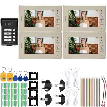 

LCD Video Intercome Security Doorbell with 4 Monitors Card Reader 110-240V