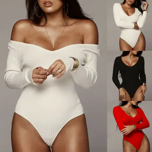 Women Fall Tight Knitted Short Romper Stretchy Slim Fit Jumpsuit For Spring Solid Color Long Sleeve V-Neck Bodysuit |