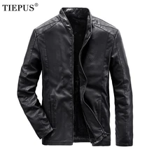 TIEPUS размера плюс 5XL, 6XL, 7XL, 8XL кожаная куртка Мужская Флисовая теплая деловая кожаная куртка мужская повседневная мотоциклетная кожаная куртка